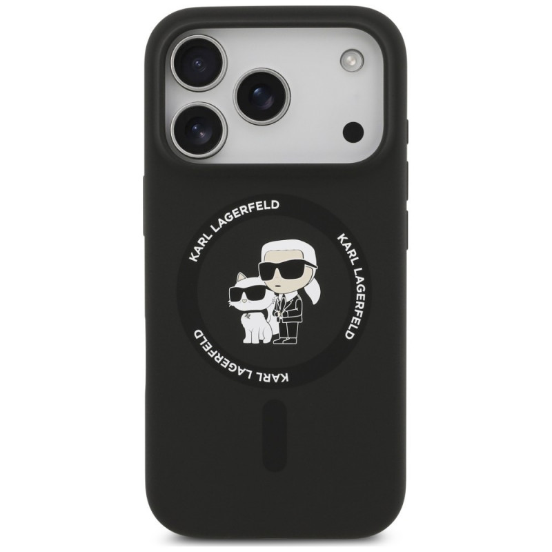 Capa Karl Lagerfeld Silicone Karl&Choupette Ring MagSafe para Apple iPhone 18 Pro Max / 17 Pro Max, preta