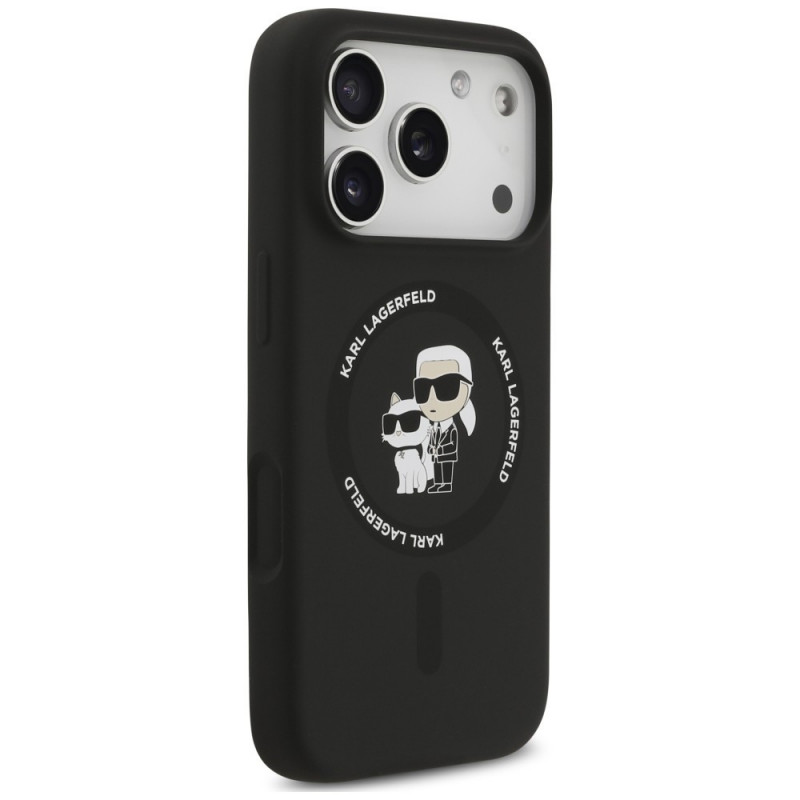 Capa Karl Lagerfeld Silicone Karl&Choupette Ring MagSafe para Apple iPhone 18 Pro Max / 17 Pro Max, preta