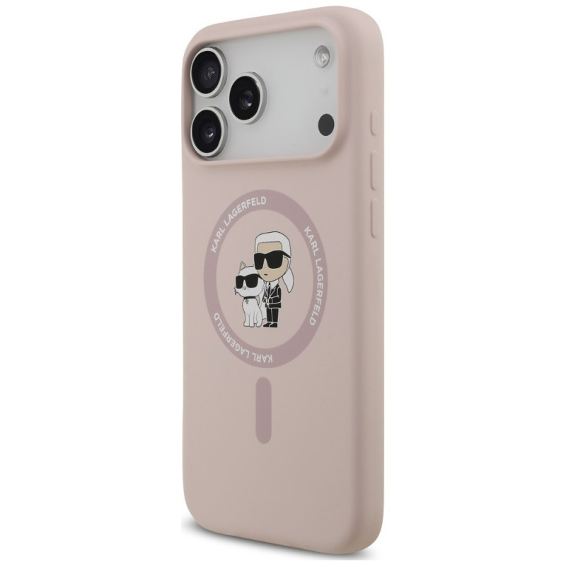 Capa Karl Lagerfeld Silicone Karl&Choupette Ring MagSafe para Apple iPhone 18 Pro Max / 17 Pro Max, rosa