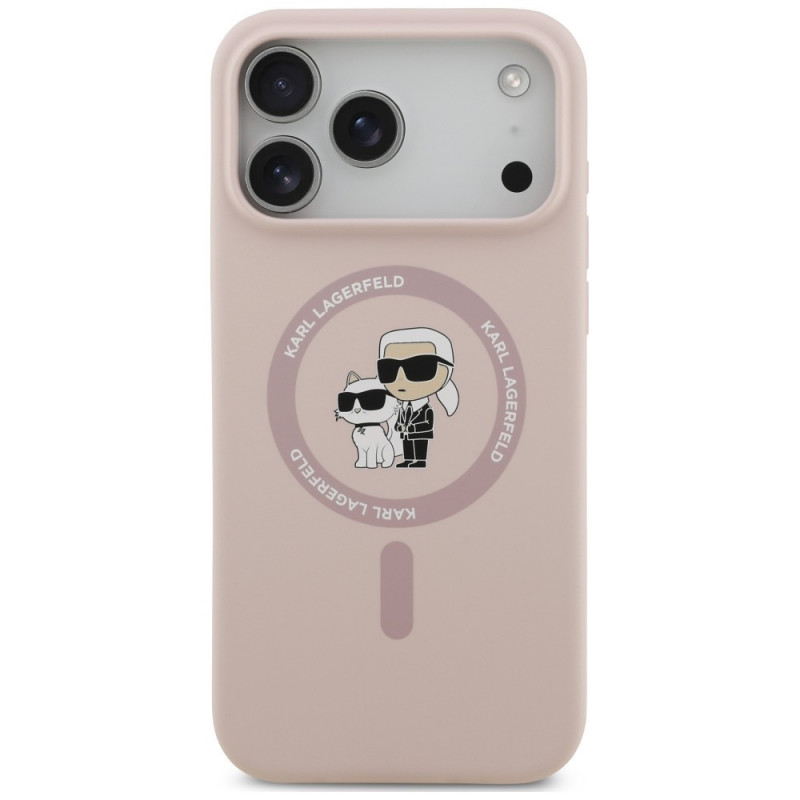 Capa Karl Lagerfeld Silicone Karl&Choupette Ring MagSafe para Apple iPhone 18 Pro Max / 17 Pro Max, rosa