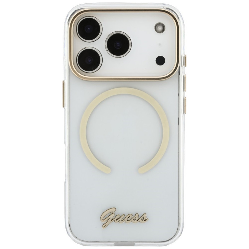 Capa Guess IML Script Metal MagSafe para Apple iPhone 18 Pro / 17 Pro, transparente