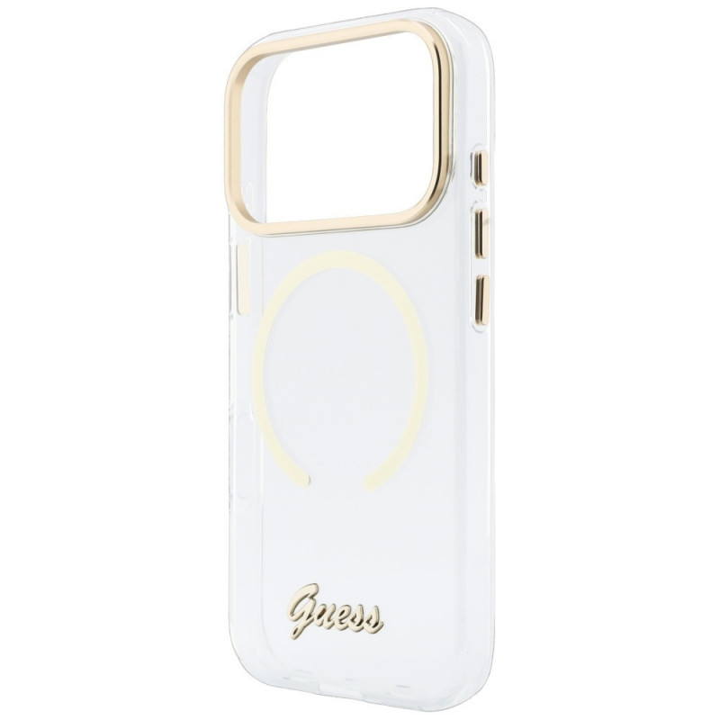 Capa Guess IML Script Metal MagSafe para Apple iPhone 18 Pro / 17 Pro, transparente
