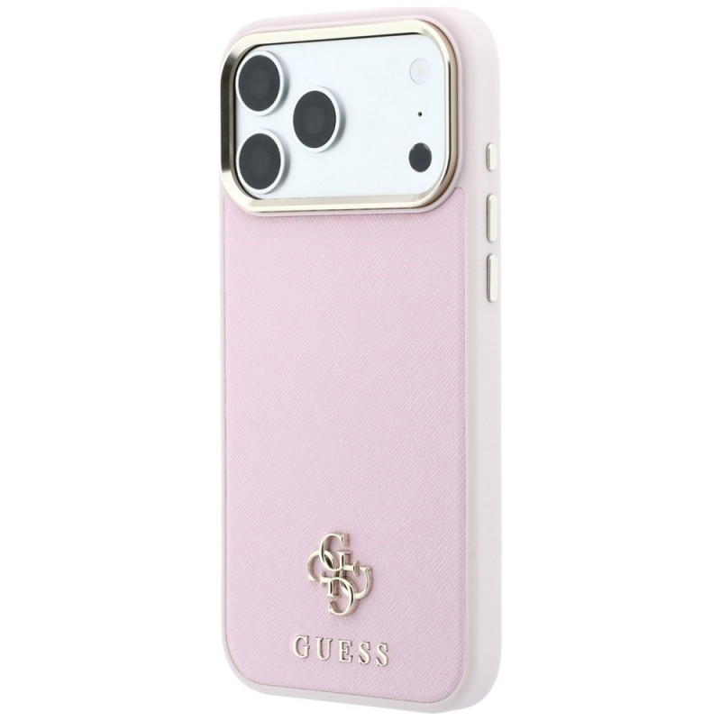 Capa MagSafe Guess Saffiano Small 4G & Classic Logo para Apple iPhone 18 Pro / 17 Pro, rosa