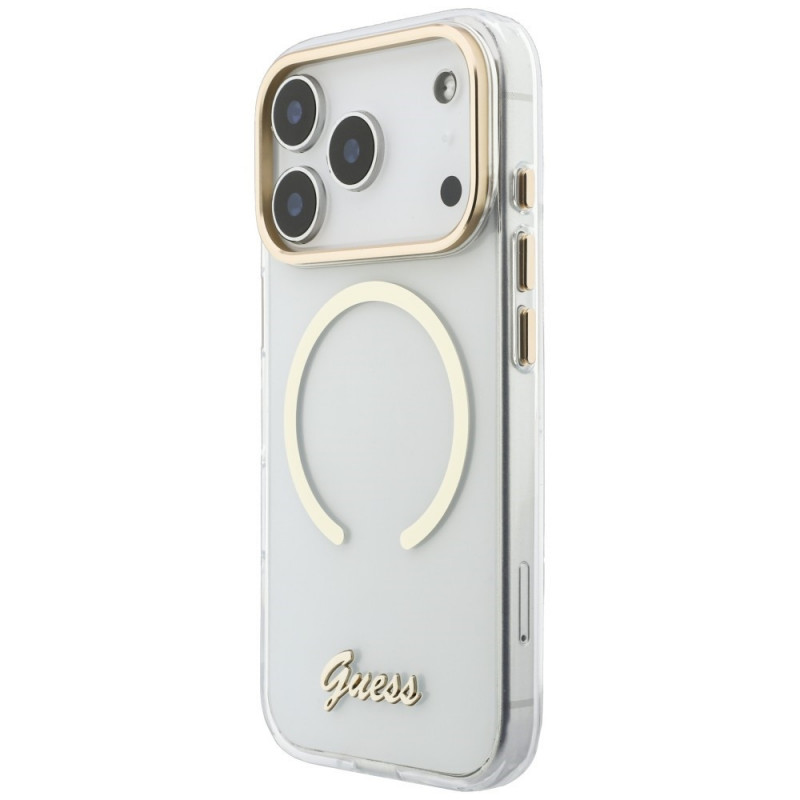 Capa Guess IML Script Metal MagSafe para Apple iPhone 18 Pro Max / 17 Pro Max, transparente