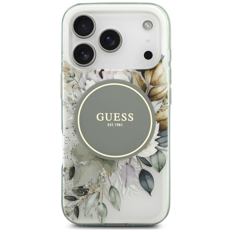 Capa MagSafe Guess IML Flower & Tonal Circle para Apple iPhone 18 Pro / 17 Pro, verde