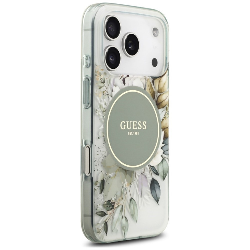 Capa MagSafe Guess IML Flower & Tonal Circle para Apple iPhone 18 Pro / 17 Pro, verde