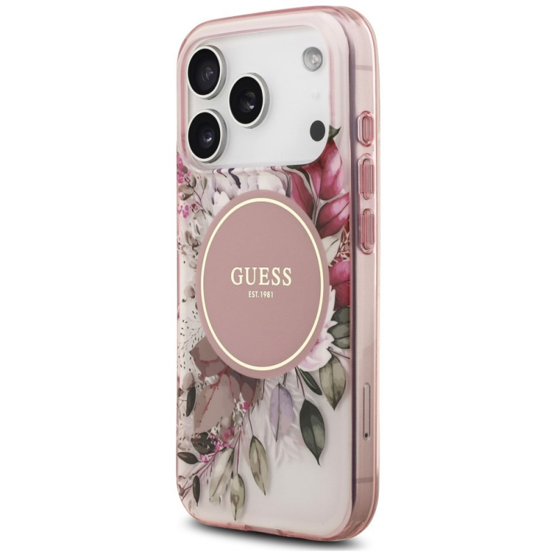 Capa MagSafe Guess IML Flower & Tonal Circle para Apple iPhone 18 Pro Max / 17 Pro Max, rosa