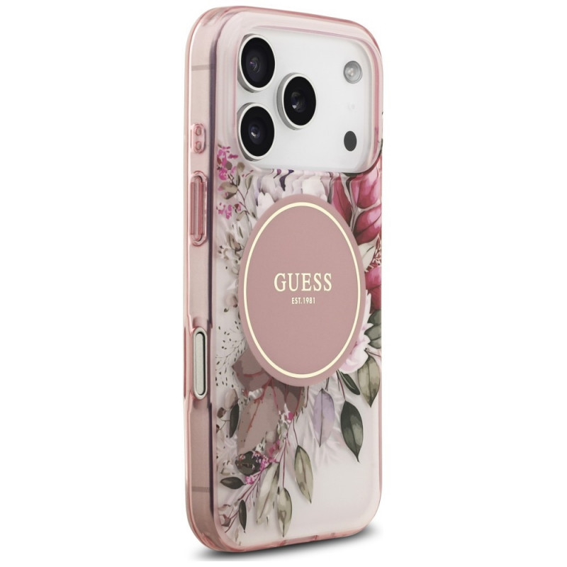 Capa MagSafe Guess IML Flower & Tonal Circle para Apple iPhone 18 Pro / 17 Pro, rosa