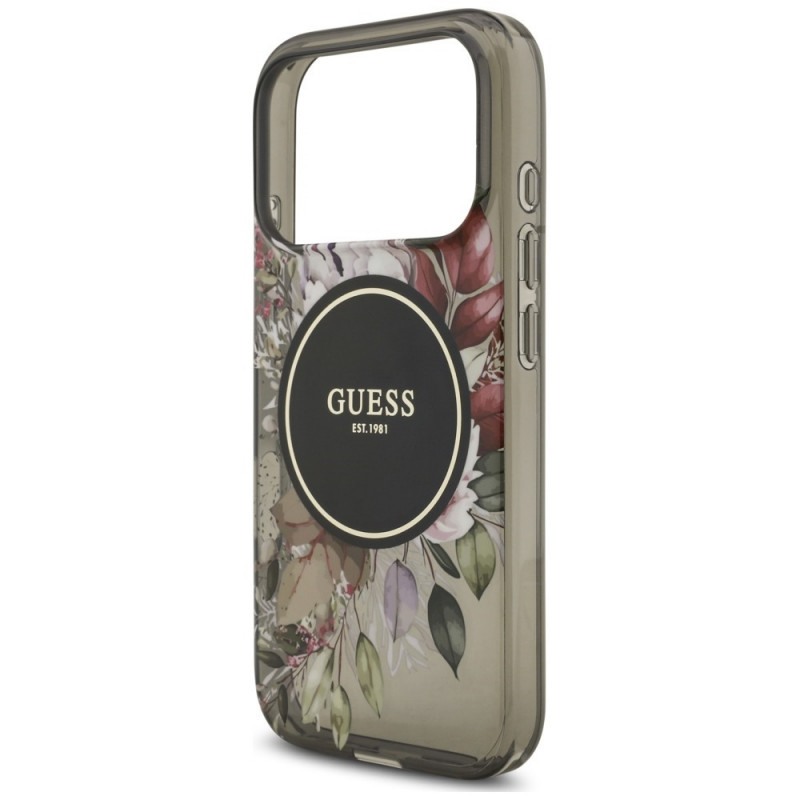 Capa MagSafe Guess IML Flowers Pearl Strap para Apple iPhone 18 Pro / 17 Pro, preta