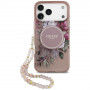 Capa MagSafe Guess IML Flowers Pearl Strap para Apple iPhone 18 Pro / 17 Pro, rosa