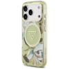 Capa MagSafe Guess IML Glitter Flowers Triangle para Apple iPhone 18 Pro Max / 17 Pro Max, verde