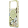 Capa MagSafe Guess IML Glitter Flowers Triangle para Apple iPhone 18 Pro Max / 17 Pro Max, verde