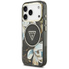 Capa MagSafe Guess IML Glitter Flowers Triangle para Apple iPhone 18 Pro Max / 17 Pro Max, preta