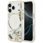 Capa Guess IML Glitter Flowers Triangle MagSafe para Apple iPhone 18 Pro Max / 17 Pro Max, branca