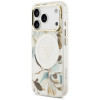 Capa Guess IML Glitter Flowers Triangle MagSafe para Apple iPhone 18 Pro Max / 17 Pro Max, branca