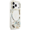 Capa Guess IML Glitter Flowers Triangle MagSafe para Apple iPhone 18 Pro Max / 17 Pro Max, branca
