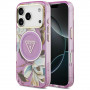 Capa MagSafe Guess IML Glitter Flowers Triangle para Apple iPhone 18 Pro Max / 17 Pro Max, roxa