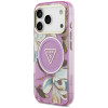 Capa MagSafe Guess IML Glitter Flowers Triangle para Apple iPhone 18 Pro Max / 17 Pro Max, roxa