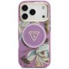 Capa MagSafe Guess IML Glitter Flowers Triangle para Apple iPhone 18 Pro Max / 17 Pro Max, roxa