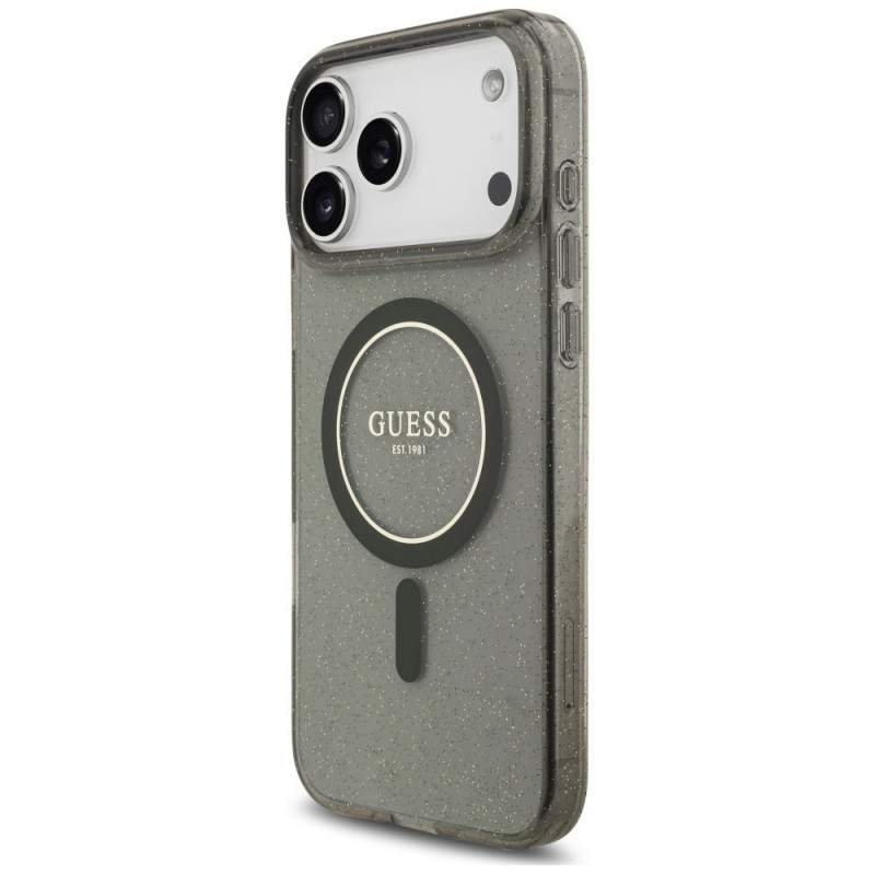 Capa MagSafe Guess IML Glitter Pearl Strap para Apple iPhone 18 Pro / 17 Pro, preta