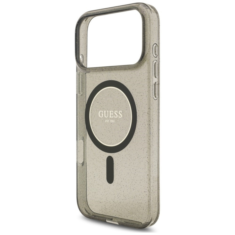 Capa MagSafe Guess IML Glitter Pearl Strap para Apple iPhone 18 Pro / 17 Pro, preta