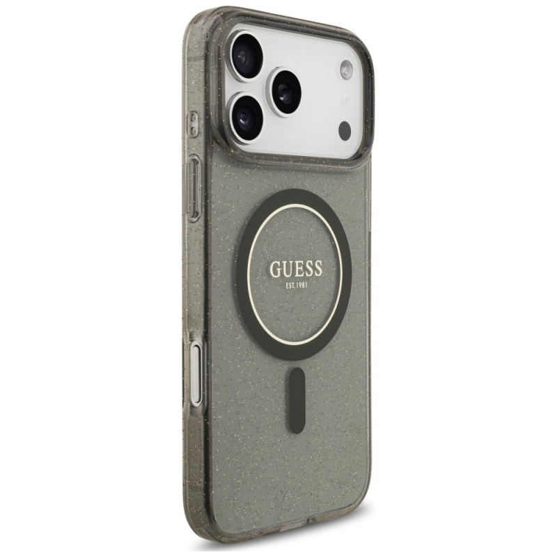Capa MagSafe Guess IML Glitter Pearl Strap para Apple iPhone 18 Pro Max / 17 Pro Max, preta