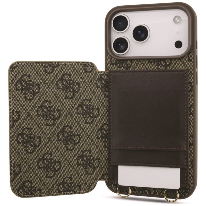Capa crossbody Guess 4G Cardslots & Magnetic Closure para Apple iPhone 18 Pro Max / 17 Pro Max, castanha