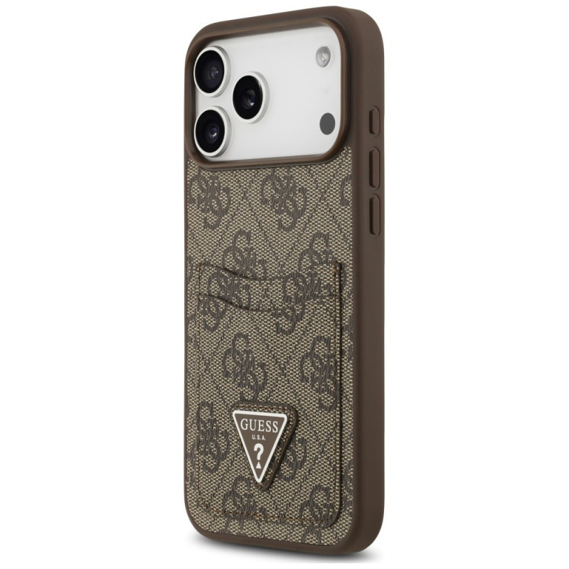 Capa triangular Guess 4G Double Card para Apple iPhone 18 Pro Max / 17 Pro Max, castanha