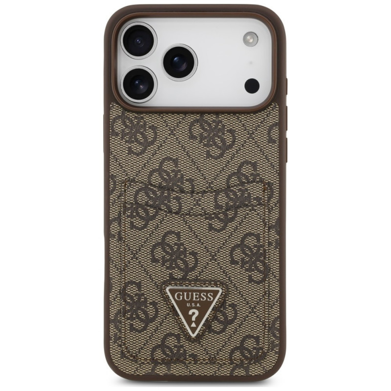 Capa triangular Guess 4G Double Card para Apple iPhone 18 Pro Max / 17 Pro Max, castanha