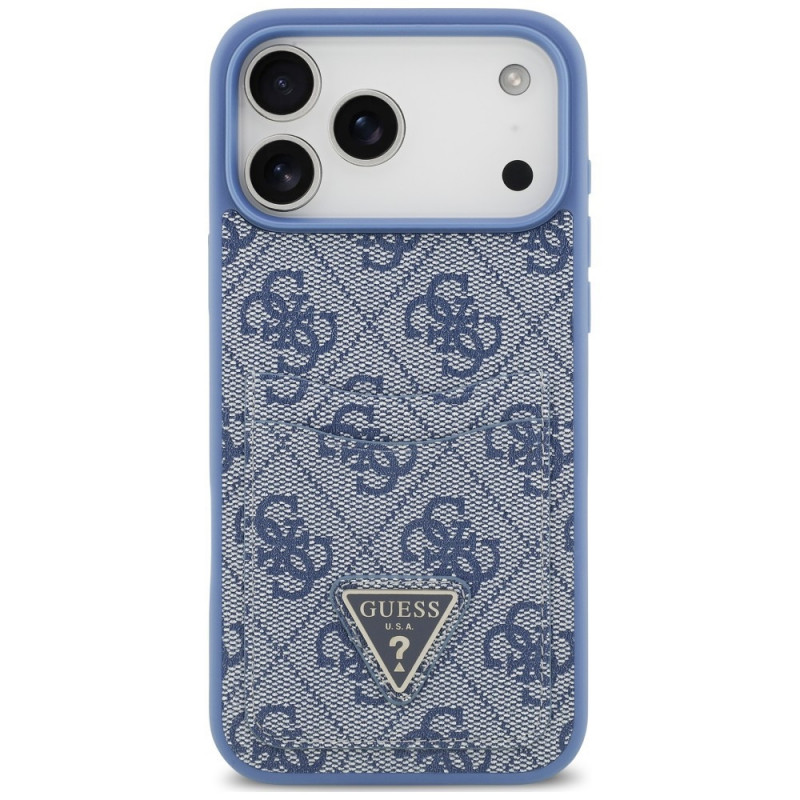 Capa triangular Guess 4G Double Card para Apple iPhone 18 Pro Max / 17 Pro Max, azul