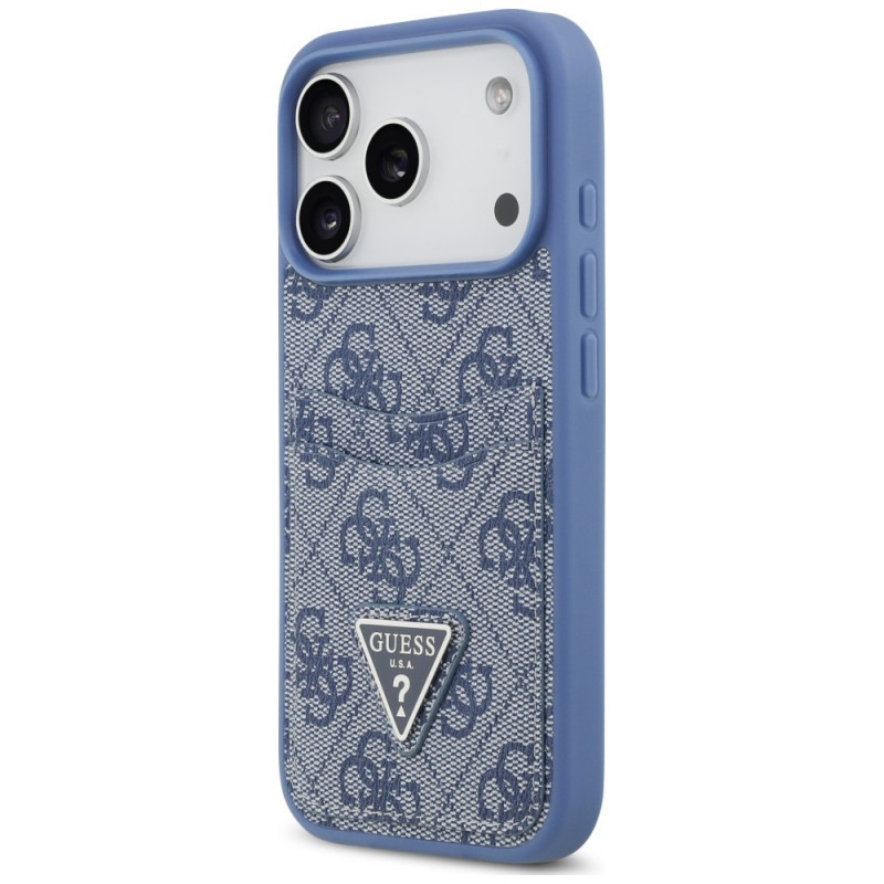 Capa triangular Guess 4G Double Card para Apple iPhone 18 Pro / 17 Pro, azul