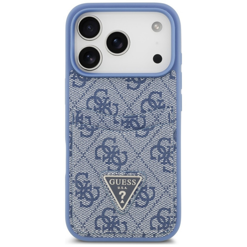 Capa triangular Guess 4G Double Card para Apple iPhone 18 Pro / 17 Pro, azul