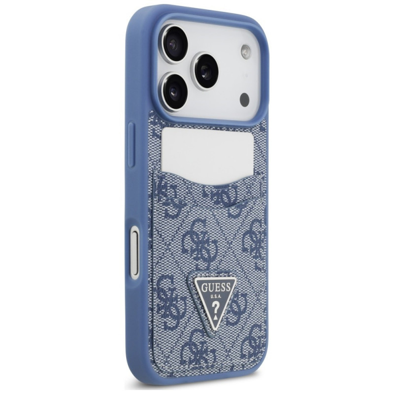 Capa triangular Guess 4G Double Card para Apple iPhone 18 Pro / 17 Pro, azul