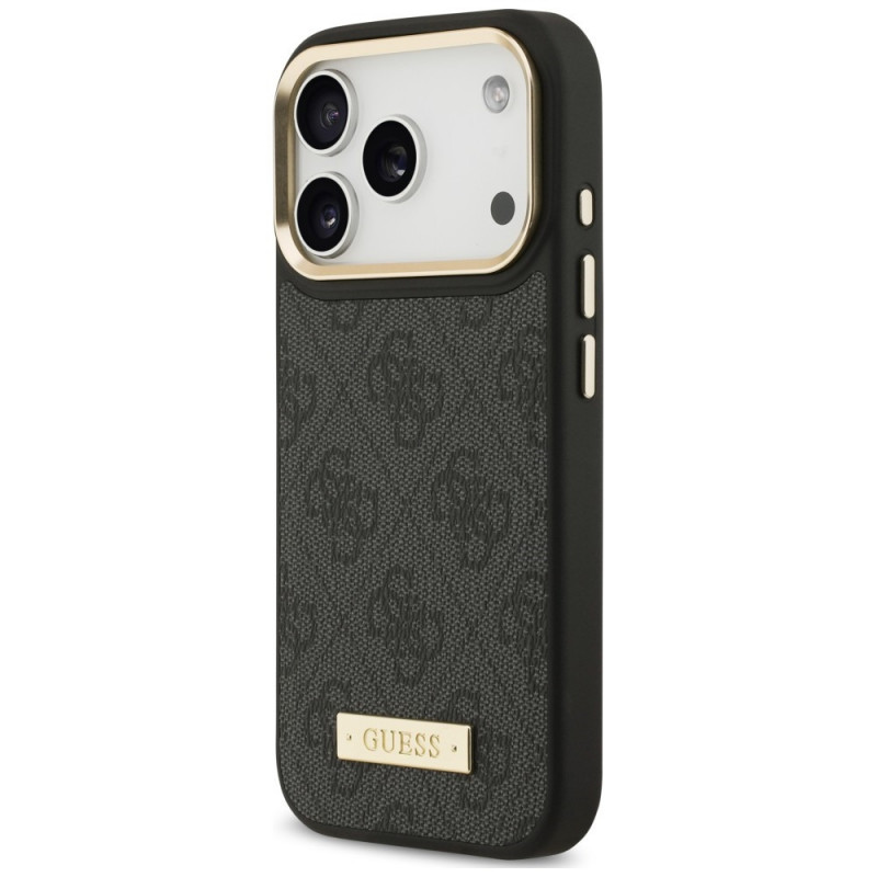 Capa Guess 4G Logo Plate MagSafe para Apple iPhone 18 Pro / 17 Pro, preta