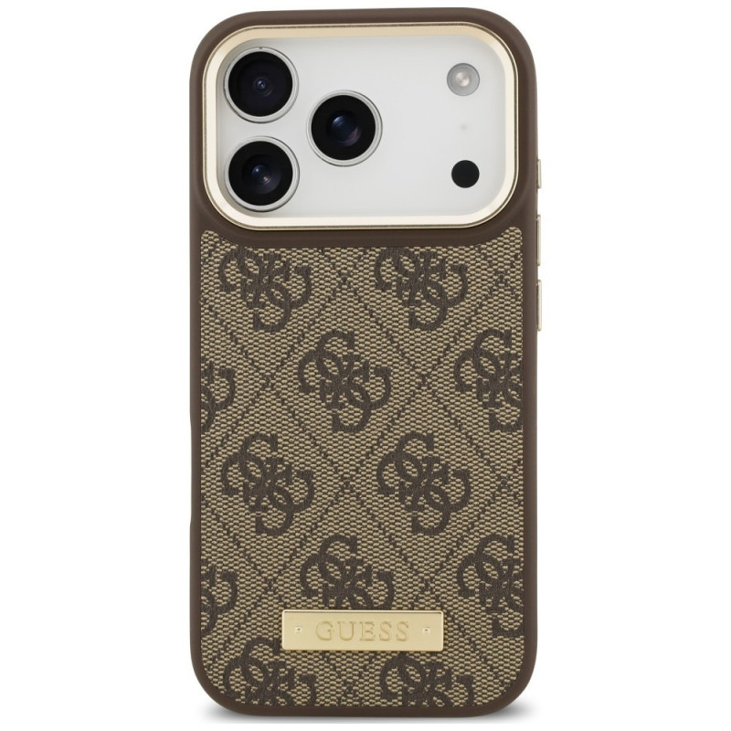 Capa Guess 4G Logo Plate MagSafe para Apple iPhone 18 Pro / 17 Pro, castanha