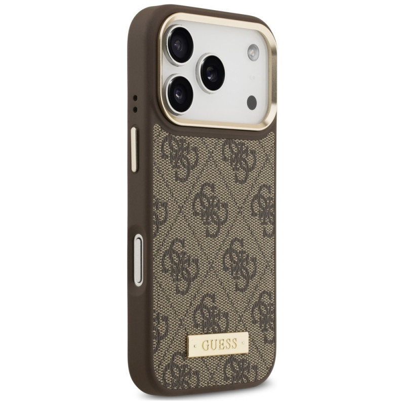 Capa Guess 4G Logo Plate MagSafe para Apple iPhone 18 Pro / 17 Pro, castanha