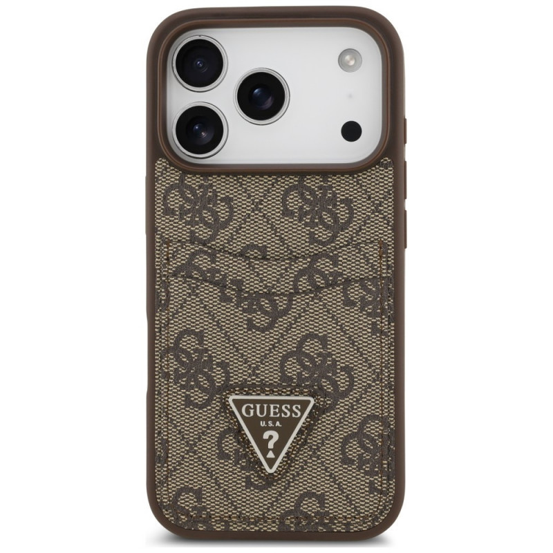 Capa triangular Guess 4G Double Card para Apple iPhone 18 Pro / 17 Pro, castanha