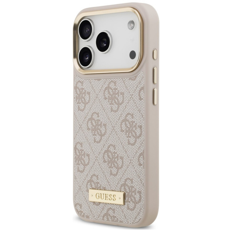 Capa Guess 4G Logo Plate MagSafe para Apple iPhone 18 Pro / 17 Pro, rosa