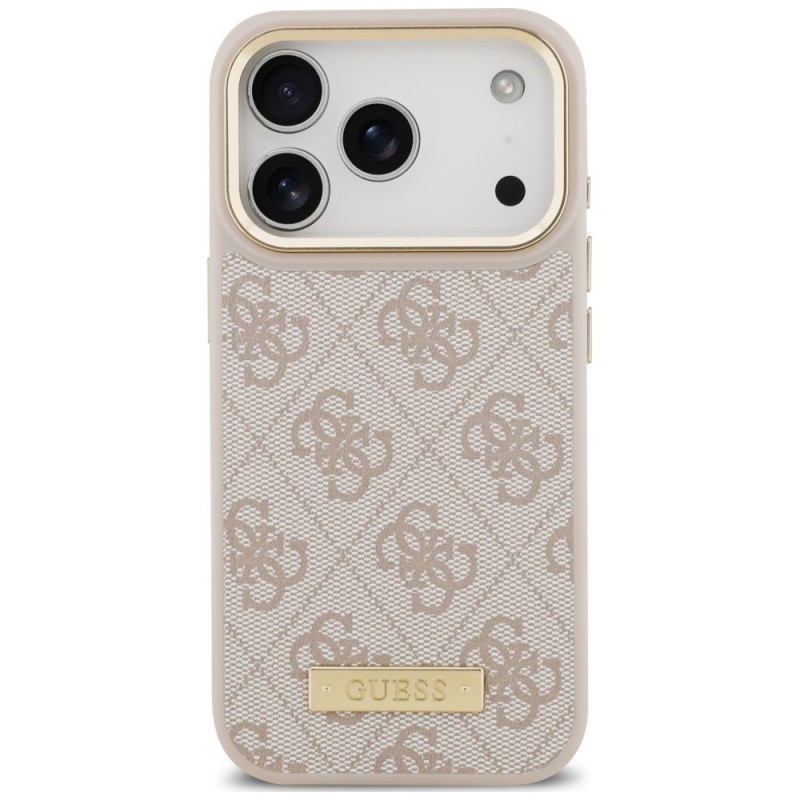 Capa Guess 4G Logo Plate MagSafe para Apple iPhone 18 Pro / 17 Pro, rosa