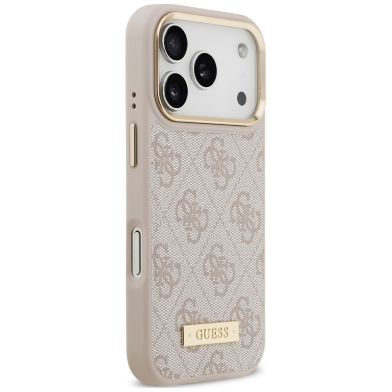Capa Guess 4G Logo Plate MagSafe para Apple iPhone 18 Pro / 17 Pro, rosa