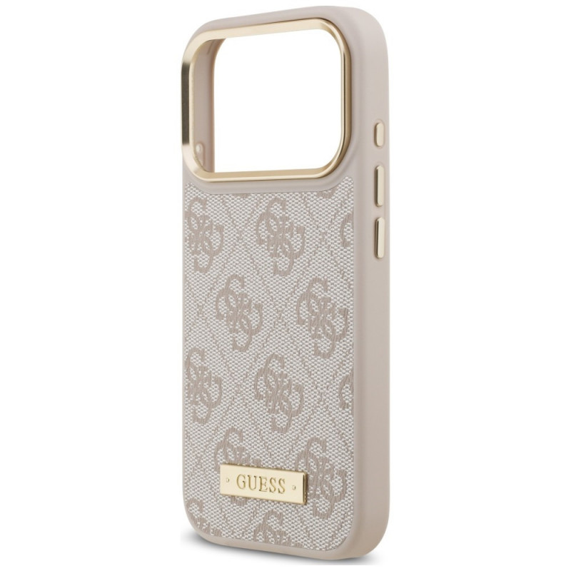 Capa Guess 4G Logo Plate MagSafe para Apple iPhone 18 Pro / 17 Pro, rosa