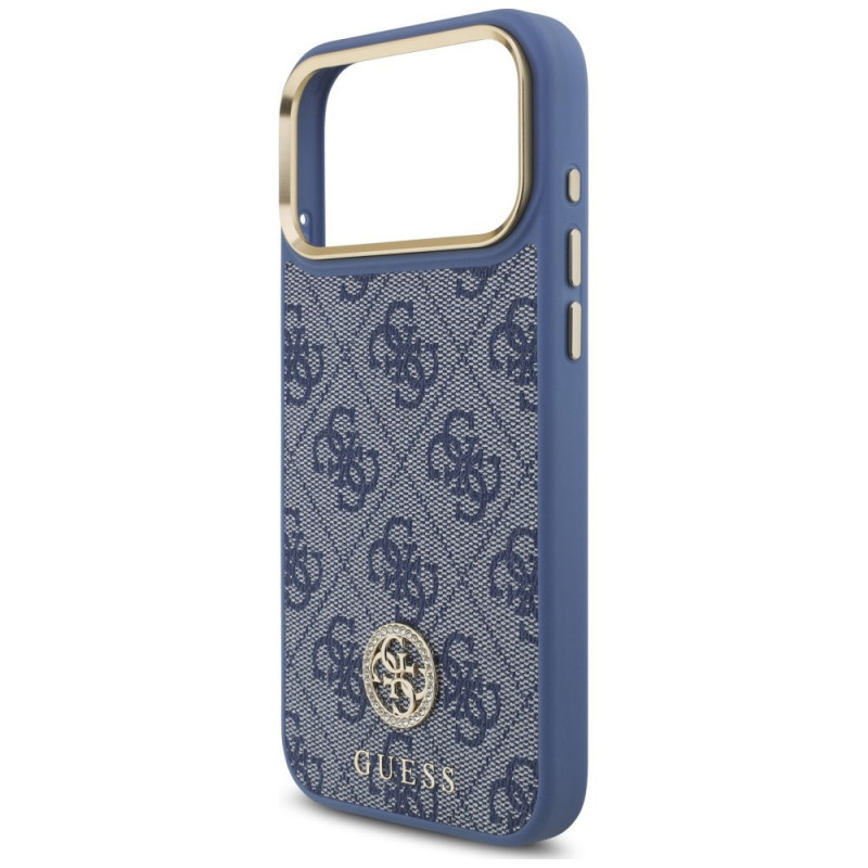 Capa MagSafe Guess 4G Strass Logo para Apple iPhone 18 Pro Max / 17 Pro Max, azul