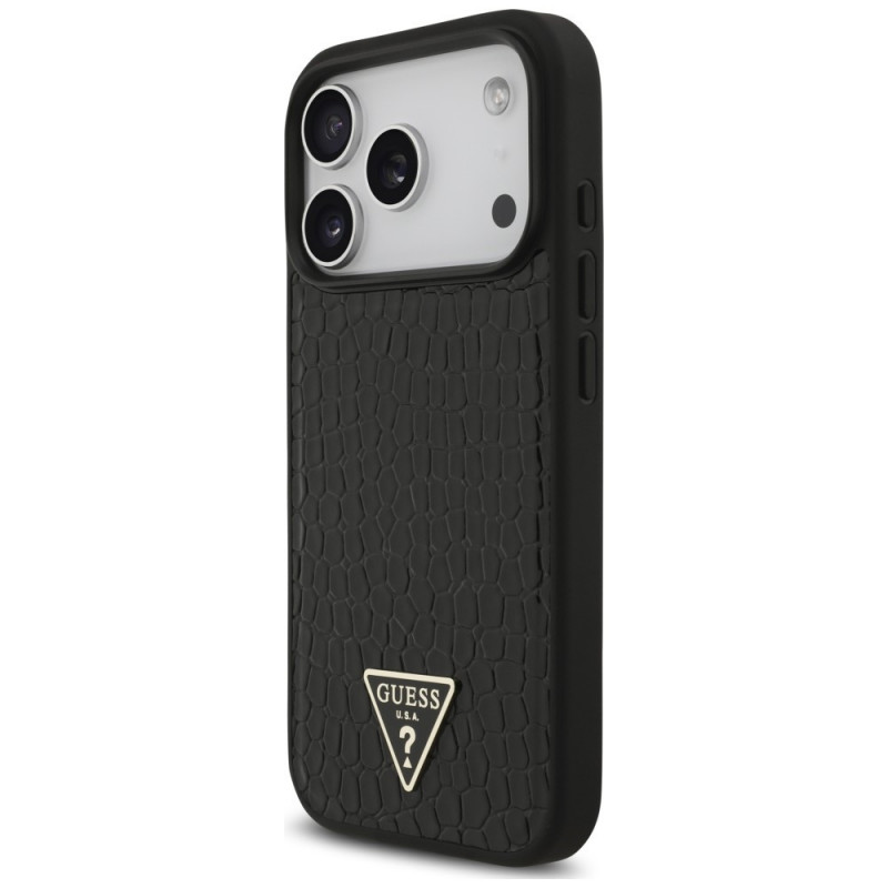 Capa MagSafe Guess Croco Triangle Logo para Apple iPhone 18 Pro / 17 Pro, preta