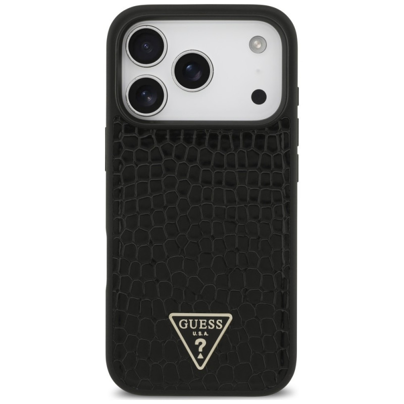 Capa MagSafe Guess Croco Triangle Logo para Apple iPhone 18 Pro / 17 Pro, preta