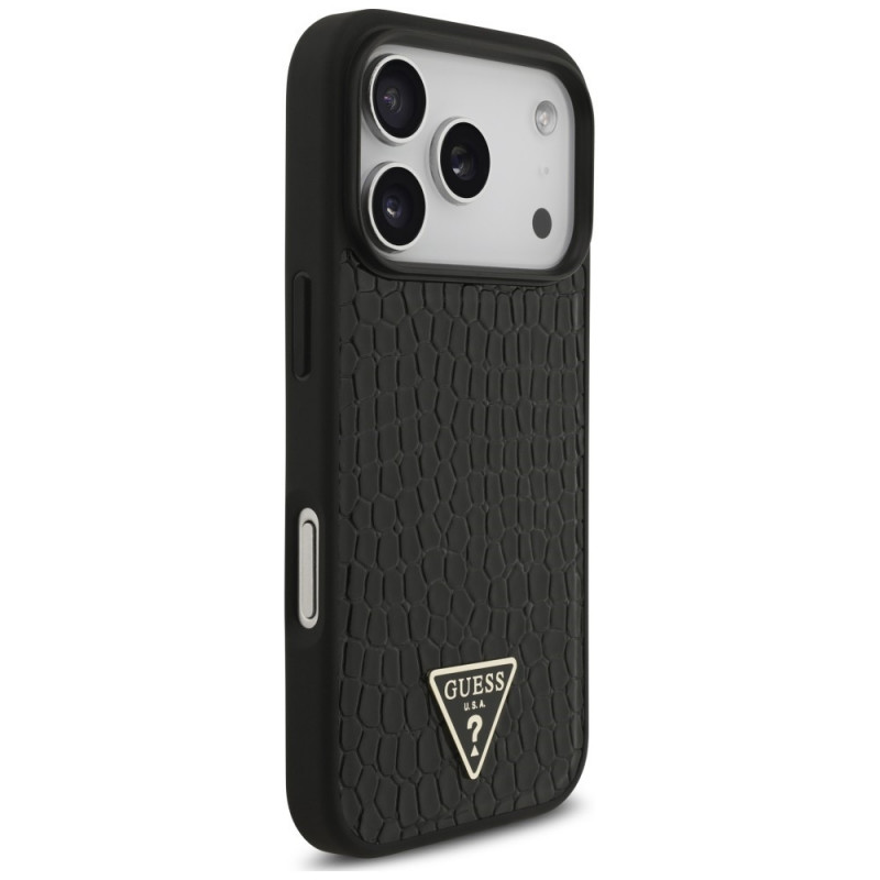 Capa MagSafe Guess Croco Triangle Logo para Apple iPhone 18 Pro / 17 Pro, preta