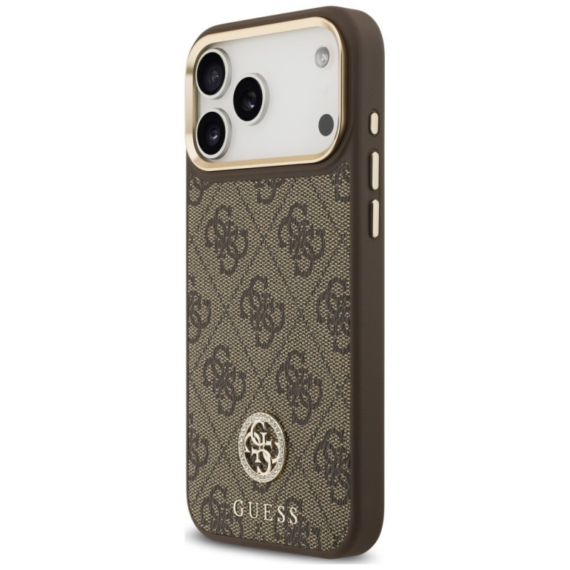 Capa MagSafe Guess 4G Strass Logo para Apple iPhone 18 Pro Max / 17 Pro Max, castanha