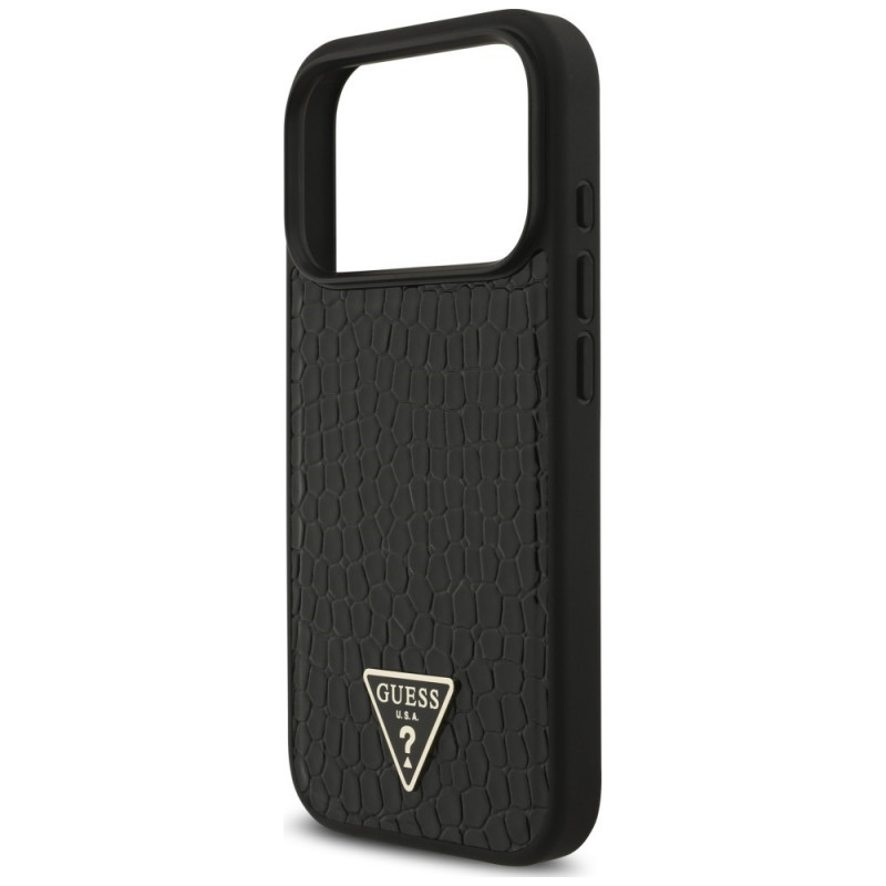 Capa MagSafe Guess Croco Triangle Logo para Apple iPhone 18 Pro Max / 17 Pro Max, preta