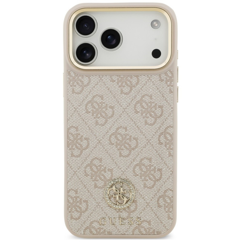 Capa MagSafe Guess 4G Strass Logo para Apple iPhone 18 Pro Max / 17 Pro Max, cor-de-rosa