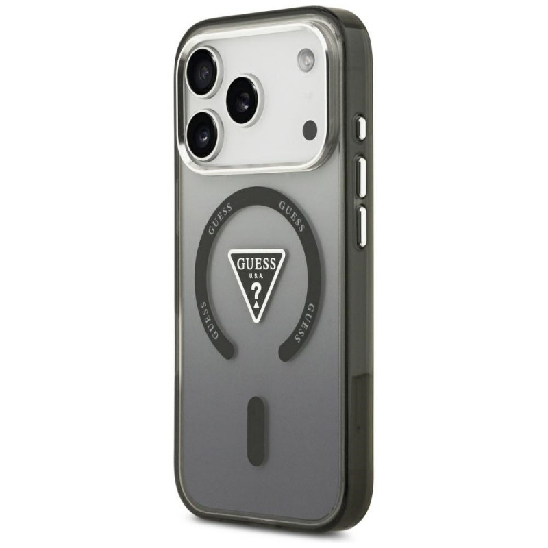 Capa MagSafe Guess IML Gradient Triangle Logo para Apple iPhone 18 Pro Max / 17 Pro Max, preta