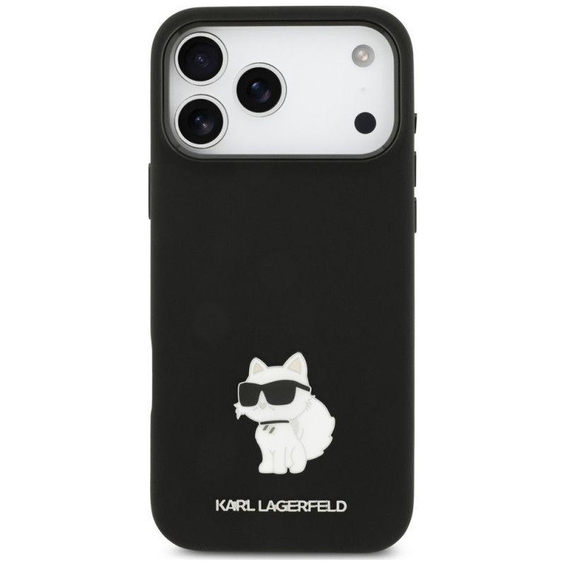 Capa Karl Lagerfeld Silicone Choupette Metal Pin para Apple iPhone 18 Pro Max / 17 Pro Max, preta